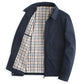 Navy cotton zip jacket with a turn-down collar and warm plaid lining, size 175 L option photo