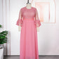Floral lace and chiffon maxi dress with a high waist and crew neck
