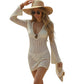 Open knit fish scale mesh texture of a see-through beach cover-up dress in cream