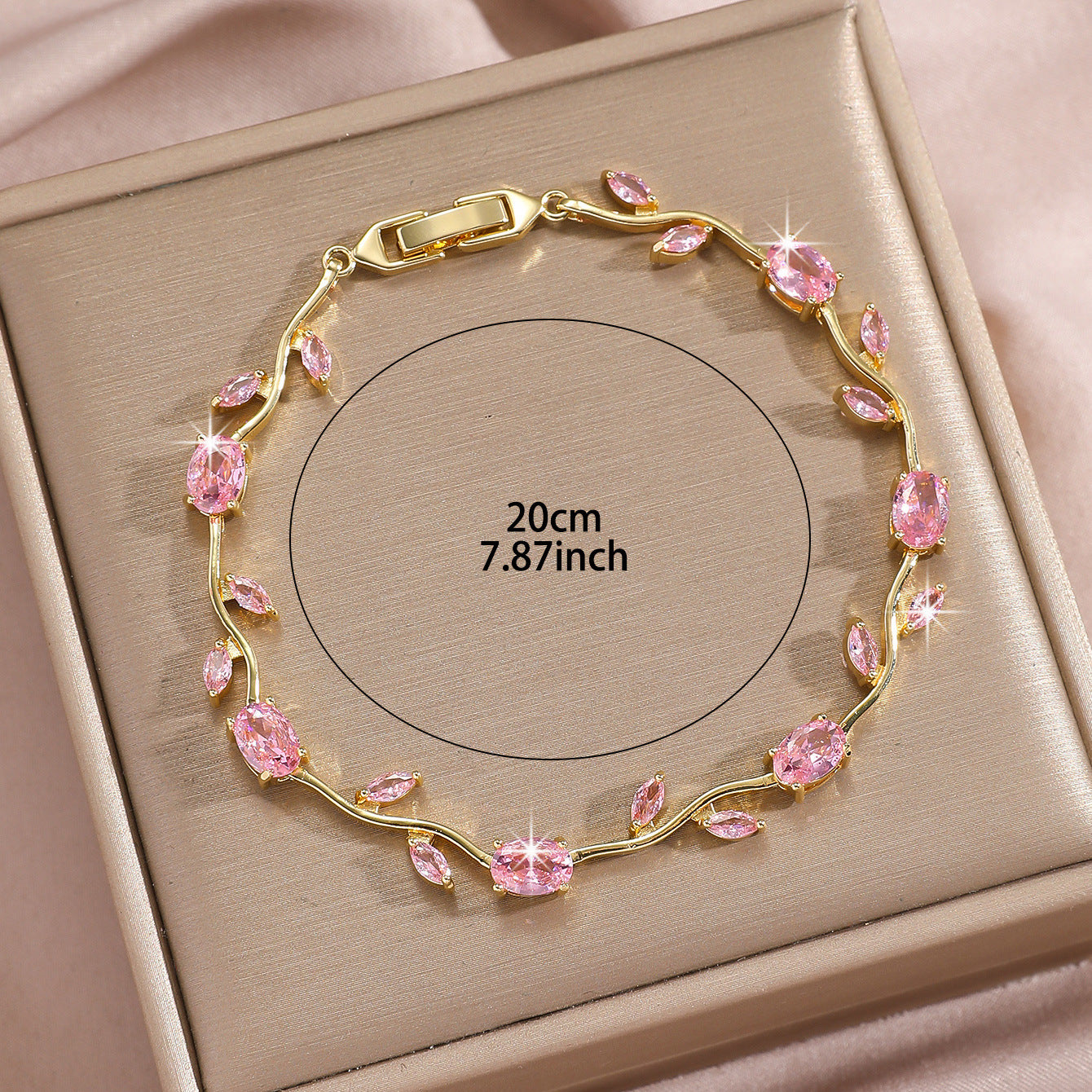 Zircon Gold Plated Leaf Design Bracelet | close detail finishing touch