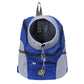 Blue and grey mesh pet carrier backpack with a round drawstring head opening and zipped front pocket