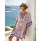 Womens Bohemian Print V Neck Beach Cover Up Kaftan Dress