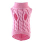 Group of cable knit dog sweaters shown together in several solid colors