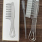 Seven tooth transparent comb with teardrop cutout style for finer hair and even spreading