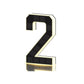 Black and gold solar LED house number sign, one character with a backlit warm outline, warm glowing outline