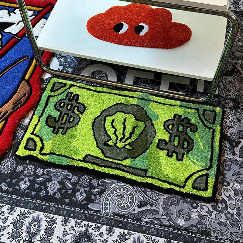 Cartoon Currency Faux Cashmere Rug | lifestyle in use