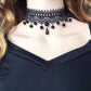 Lace band choker necklace with fine alloy chain swags and teardrop bead accents