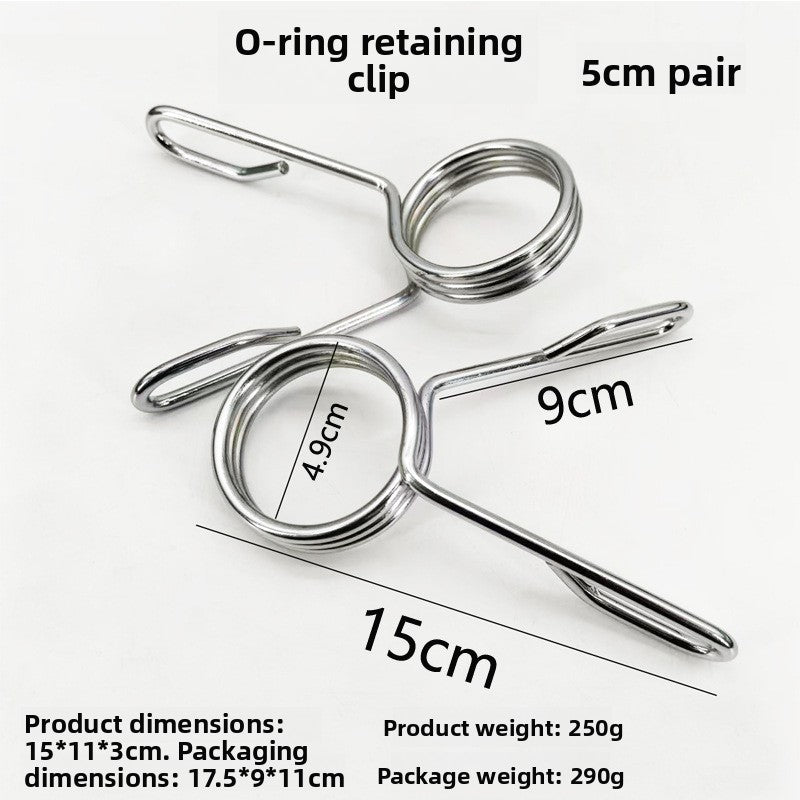Pair of chrome toned O-ring spring clips for barbells, 4.9 cm opening, 15 by 11 by 3 cm, 250 g