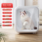 Cat seated in the Basic drying box marked for cats and dogs up to fifteen kilograms