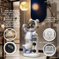 Blue astronaut bear statue with 16 color moon lamp, Bluetooth 5.0 speaker, temperature clock and coin bank callouts
