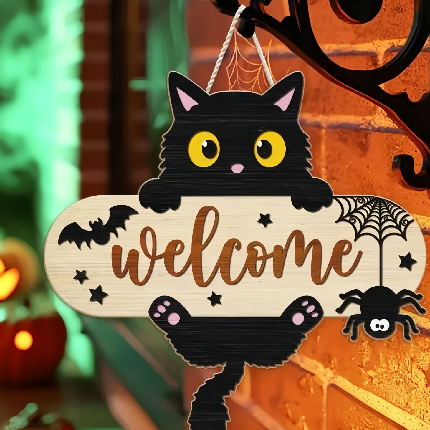 Flat printed wooden Halloween hanging plaque, decorative door and wall sign from the pumpkin castle series