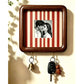 Option 15x15 Hook Style 2: dark wood wall photo frame with red and cream striped backing and two key hooks
