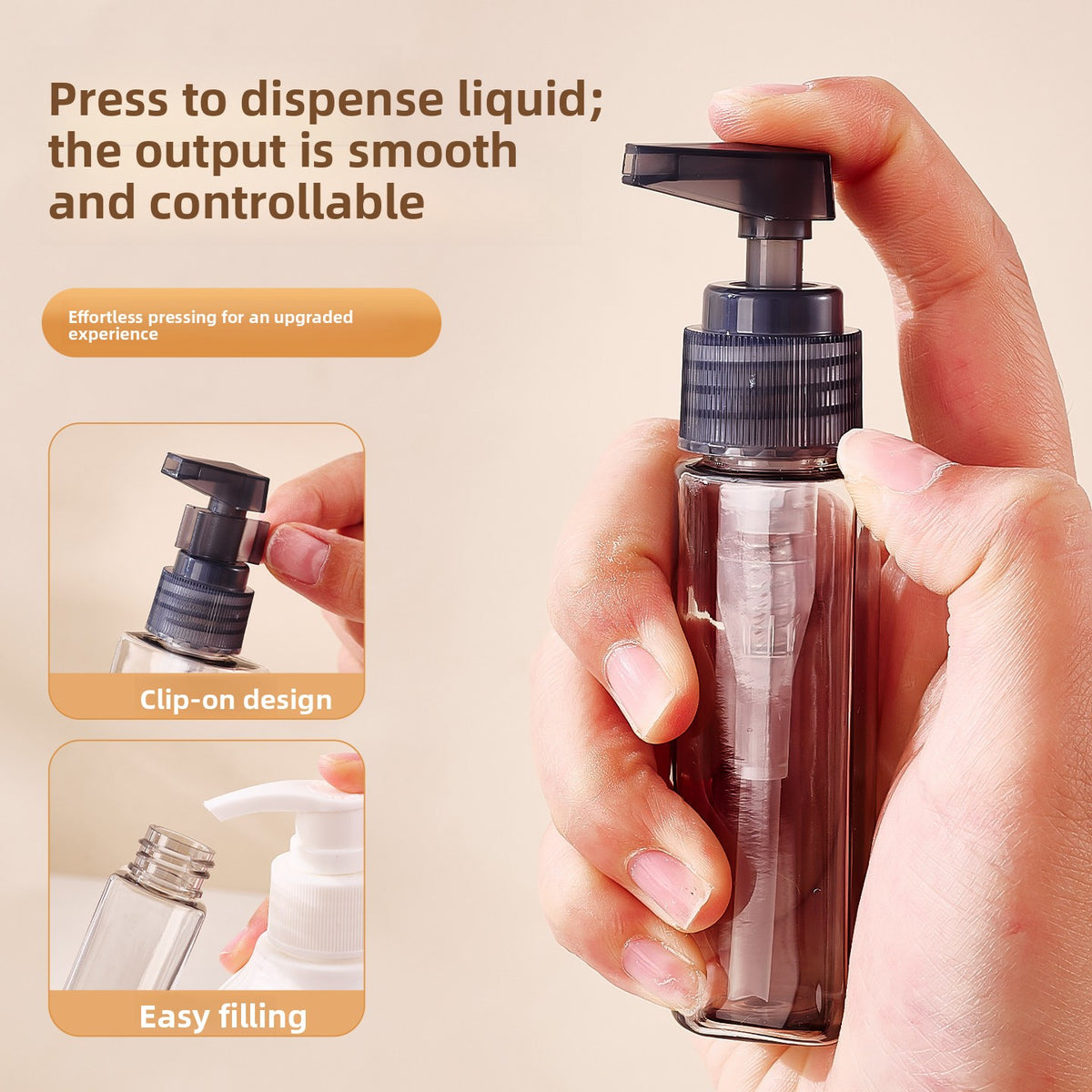 Travel bottle set with clear dome cover lifted off the round base