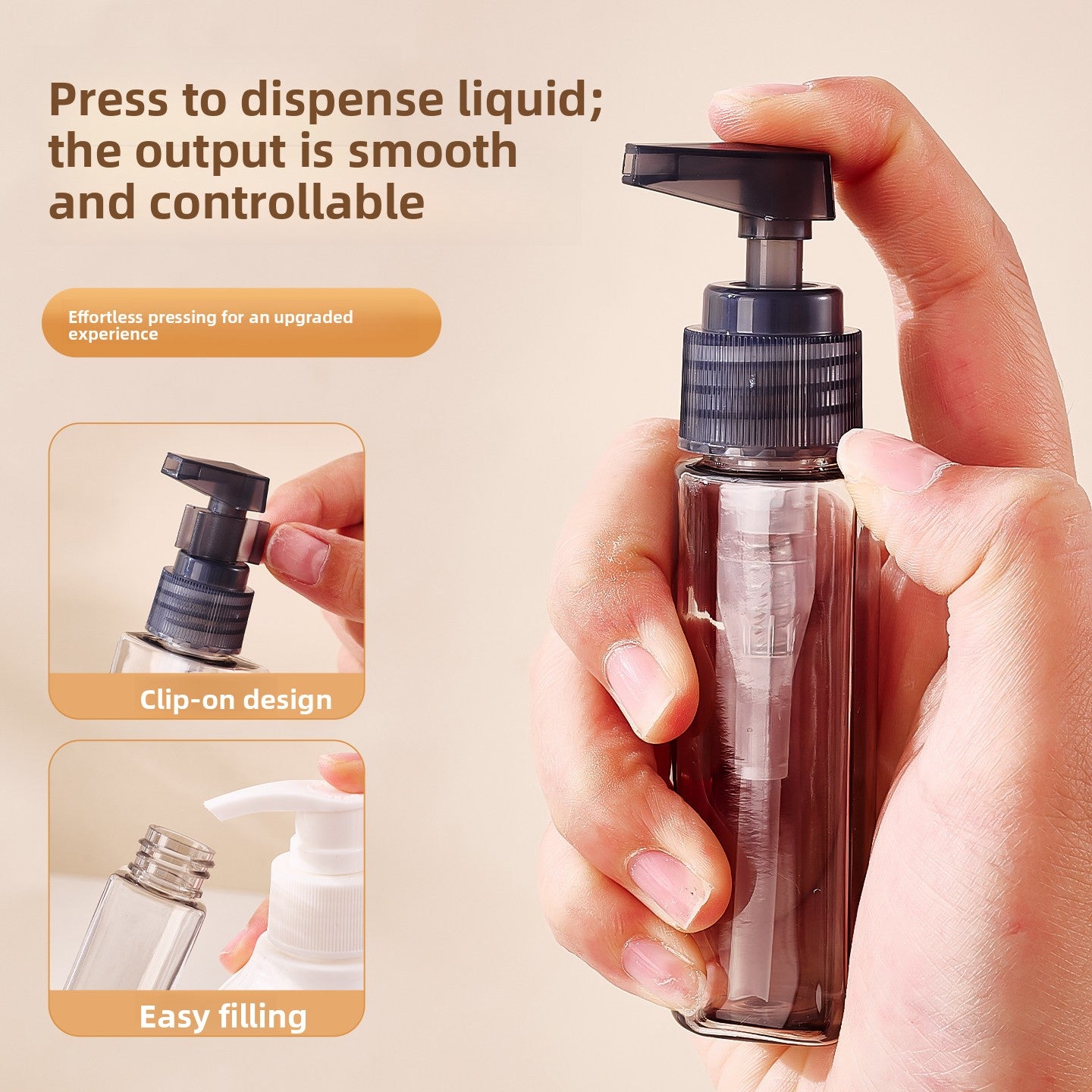 Travel bottle set with clear dome cover lifted off the round base