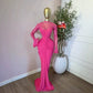 Womens Mesh Pleated Long Dress