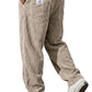 Slant hand pocket detail on the hip of the loose corduroy trousers