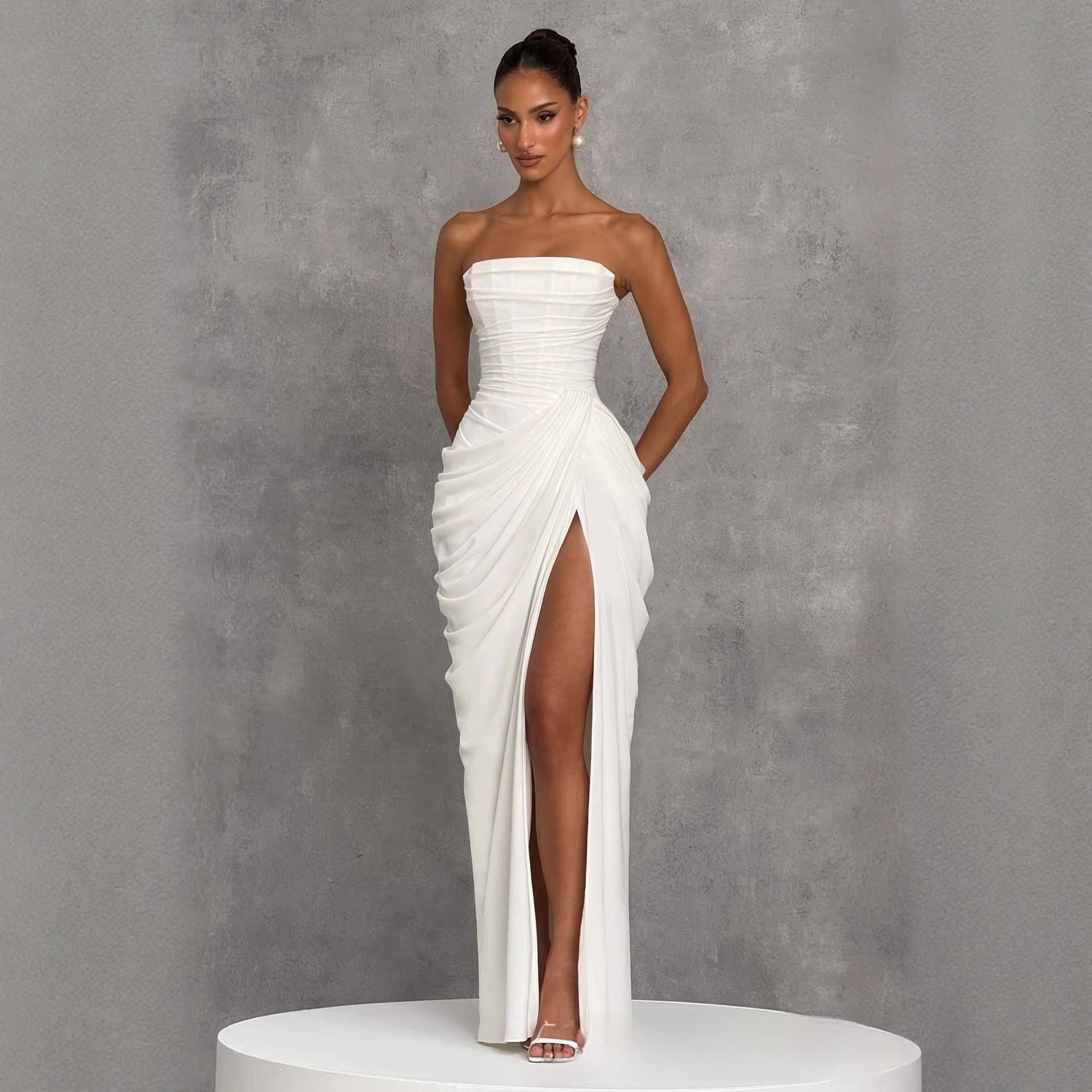 One Shoulder Bodycon Evening Dress for Casual Day, Trip, Relaxed Outing with Easy Styling | angled lifestyle styling shot