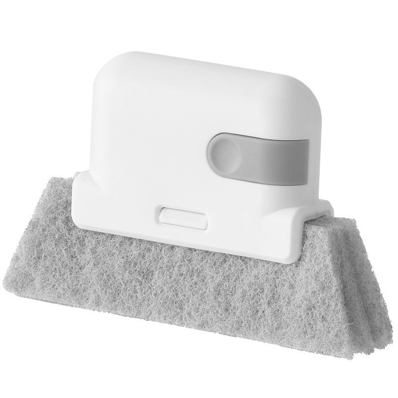 Off white window groove brush with a gray microfiber cleaning pad