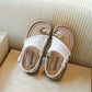 Girls' pearl sandals styled with a summer dress in champagne tone