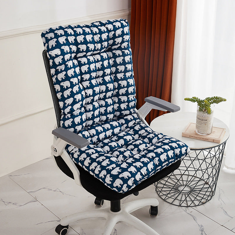Navy polar bear print flannel seat and back cushion on a white office chair