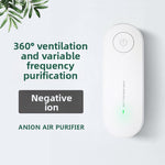 White flat oval ion generator unit with a recessed power button and a green status line