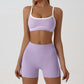 Side view of the high waisted shorts showing the bonded waistband and outer thigh trim