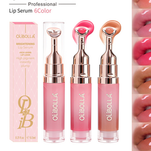 OLIBOLLA pink lip glaze tubes with the box, curved metal tip and glossy pink smear