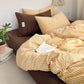 Yellow striped cotton quilt cover with brown pillowcase and brown sheet, 1.8 m flat sheet set option