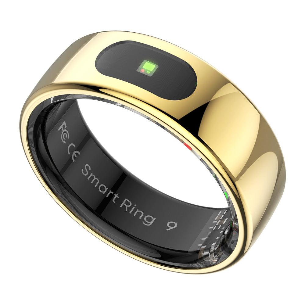 Smart ring paired with a phone app screen showing tracked data