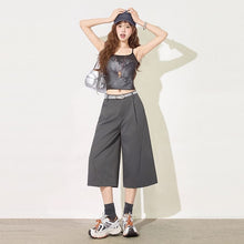Womens Wide Leg Cropped Suit Pants