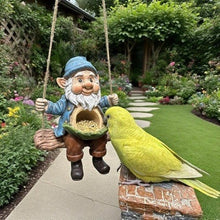 Resin Gnome Bird Feeder on a Swing