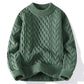 Ribbed round crewneck and raised cable panels on the knit pullover sweater