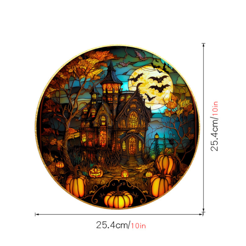Decorative wooden Halloween door hanger, flat printed board with a cord to hang on a door or wall