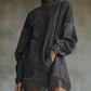 Washed vegan suede oversized dress cuff and drop shoulder sleeve close up