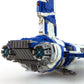 Close view of grey engine housings and vented panels on the brick built starship hull