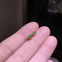 Green Cabochon Stud Earrings, Silver or Gold Tone Four Prong