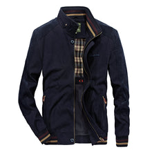 Mens Stand Collar Cotton Bomber Jacket with Plaid Lining