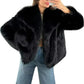 Faux fur winter jacket with an oversized lapel collar and panelled horizontal fur