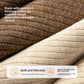 Close-up of ribbed knit fabric in brown and cream with a note on sweat absorption