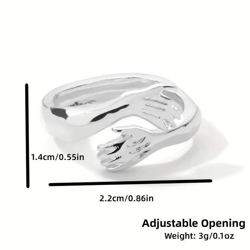 Adjustable Open Hugging Hands Ring