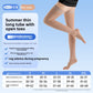 Skin tone compression sock worn while standing to show the smooth fit