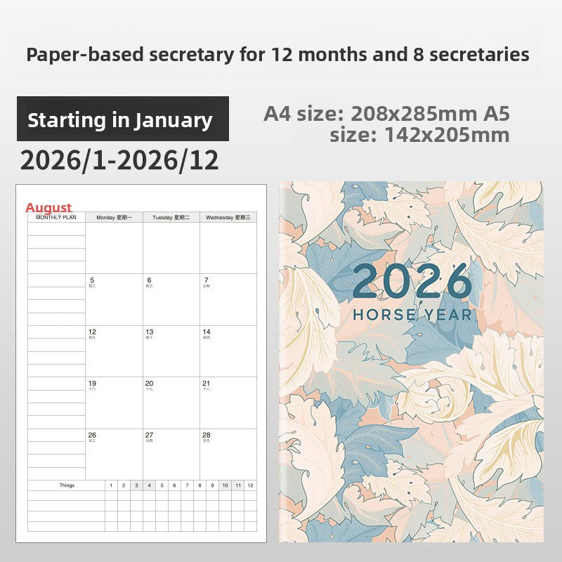 Millennium Blue 2026 cover monthly planner notebook in A4