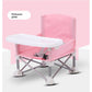 Pink folding baby feeding chair without canopy, white tray and grey folding frame