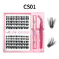 Lash cluster style CS01 in a 10 row tray with dual-ended glue pen, tweezers and a close-up of the cluster shape