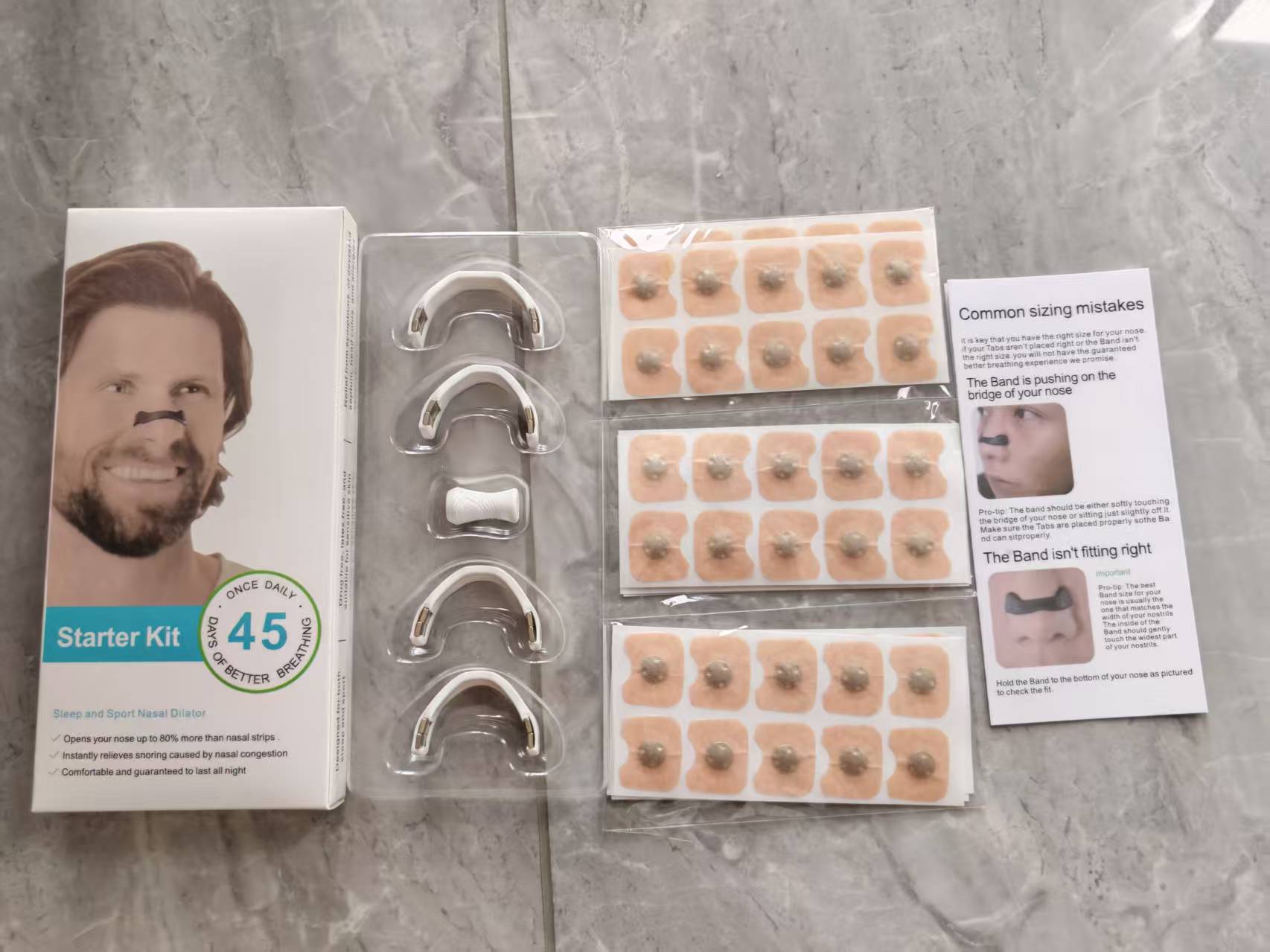 Detail close on the finish of the reusable external nasal dilator clip