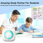 Man and boy at a desk with a white cat ring thermal printer and a printed notes sheet under a study partner heading