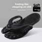 Close view of the quilted EVA footbed and pillow soft topline of a folding travel slipper