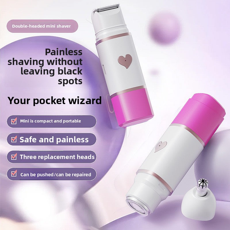 Maker panel showing the white and pink mini shaver bodies with a separate nose head