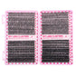 Trays of individual cluster lashes sorted into top and bottom lengths for a full lash line