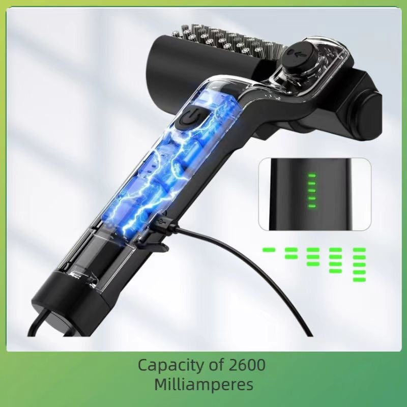 Electric BBQ grill brush charging over USB with battery indicator lights lit